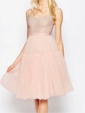 Needle & Thread Pale Blush Midi Tulle Dress